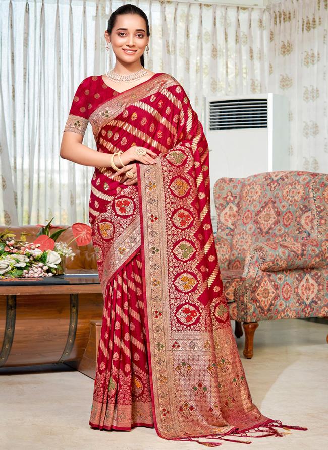 Silk Red Festival Wear Weaving Saree